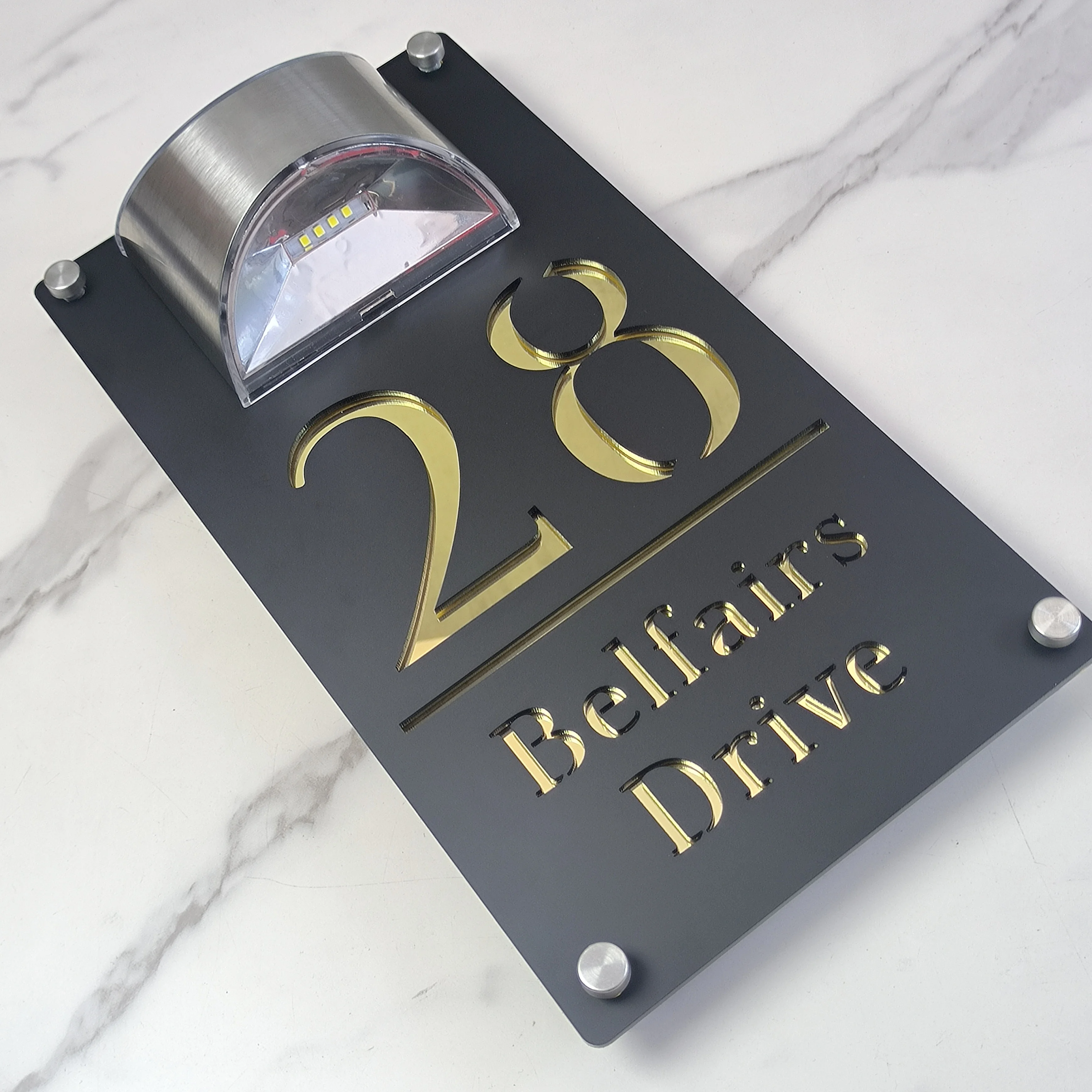 Waterproof Solar LED House Number Light | Custom 3D Acrylic Address Sign with Family Name | Outdoor Wall Plaque for Home Door