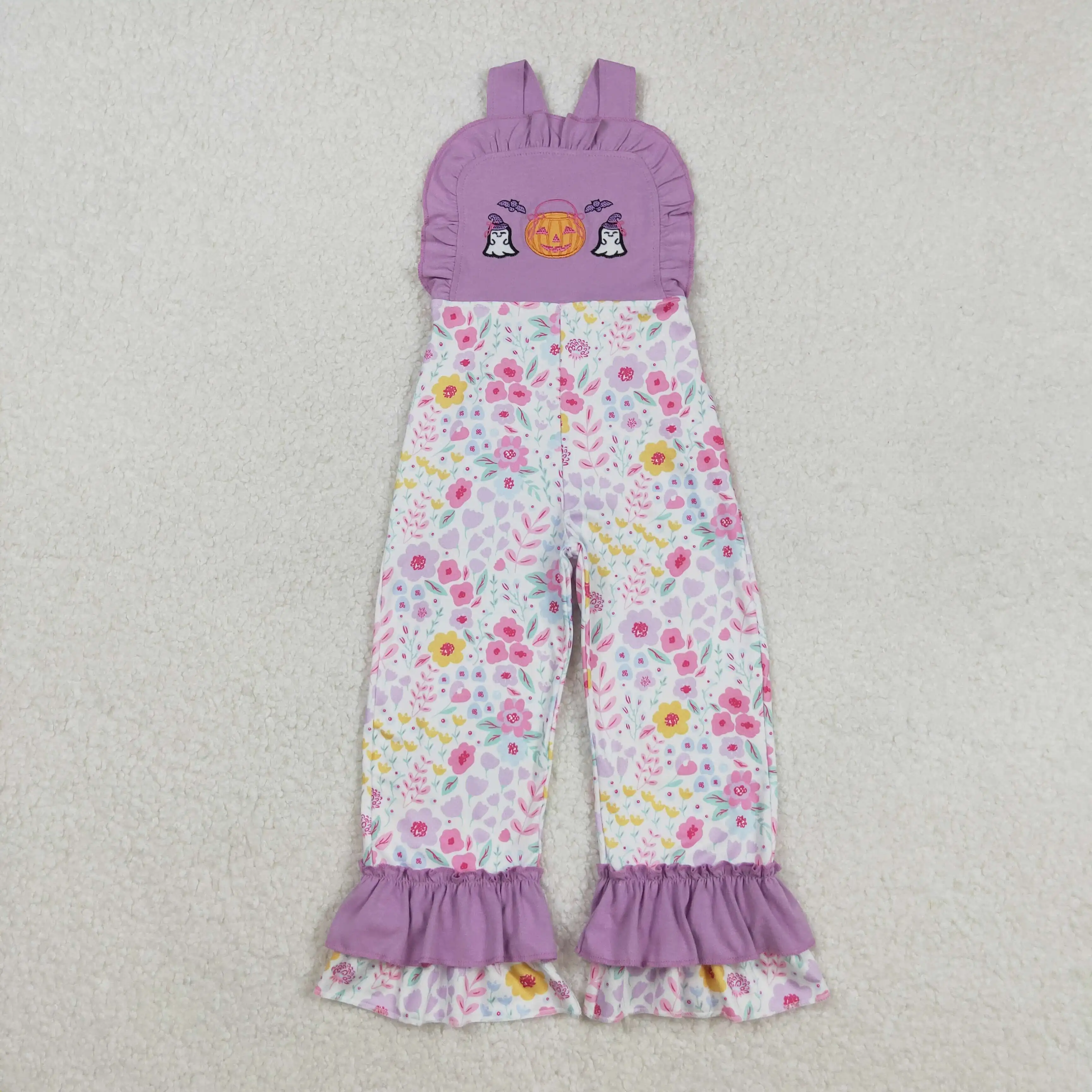 

8.26y Embroidered Ghost Pumpkin Children's Girls Jumpsuit Halloween Wholesale Cute Spooky for Kids