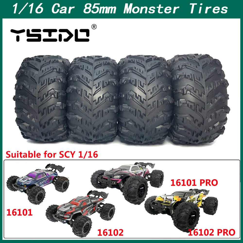 85mm 4PCS/lot 12mm Hex Monster Truck Wheel Tires dla SCY 16101 Pro 16102 Pro 1:16 Off Road RC Car Upgrade Parts