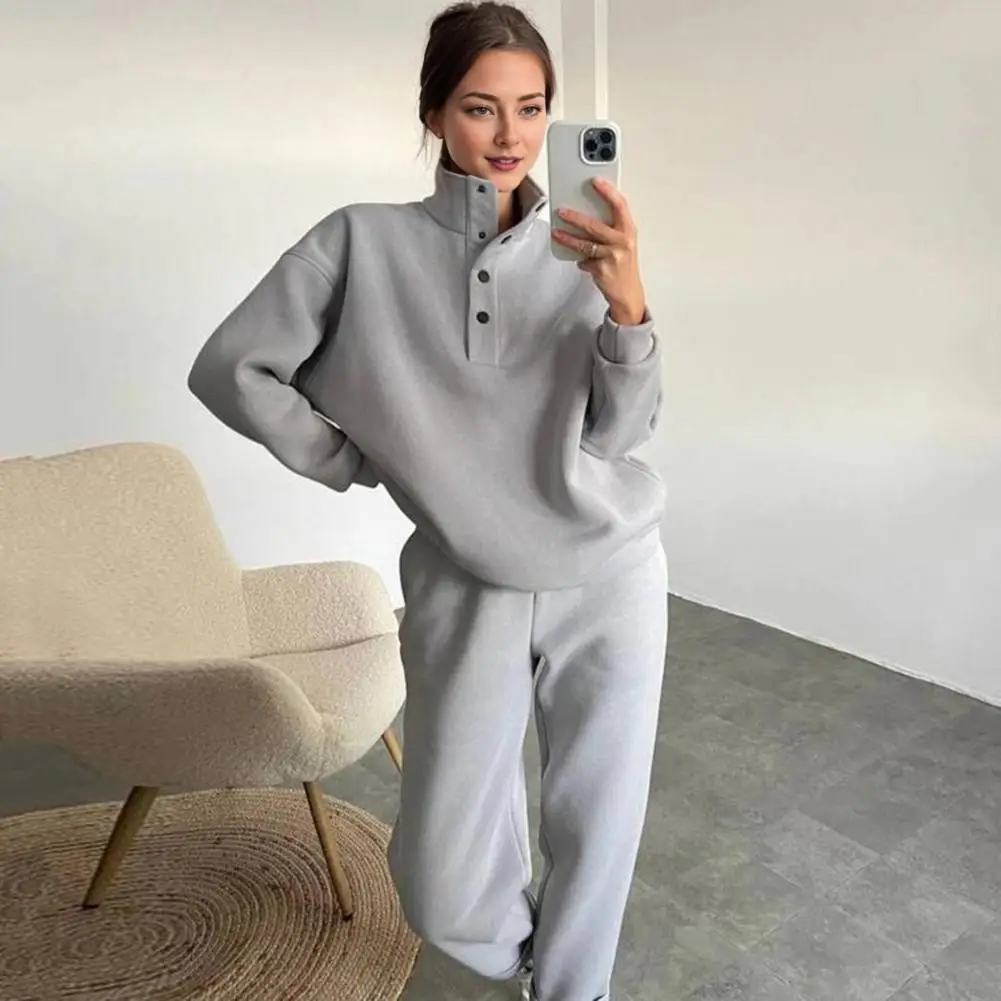 

Solid Color Tracksuit Women's Spring Autumn Sport Fitness Tracksuit Set with Stand Collar Sweatshirt High Waist for Maximum