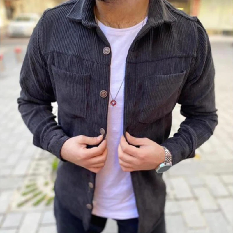 Mens Vintage Corduroy Coat Autumn Loose Jacket Spring Turn-down Collar Shirt Casual Outdoor Male Short Streetwear 2024 New