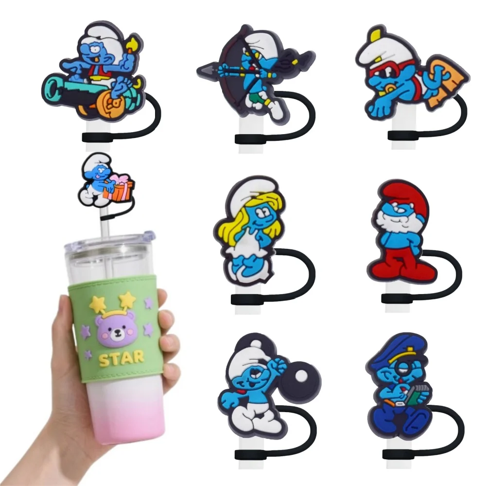 1-8 Uds. Tapa de cubierta de paja de elfo de dibujos animados azul, tapón de paja de bebida de silicona de 10MM, gorro de bebida ecológico a prueba de salpicaduras, regalos para niños