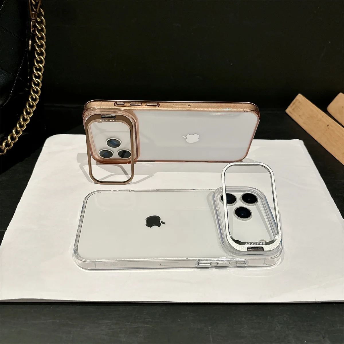 Transparente Hartschalen-Handyhülle für iPhone 18 17 Air 16 15 Plus 14 13 12 Pro Max mit Metallhalterung, Stoßfeste Schutzhülle – Detail 13
