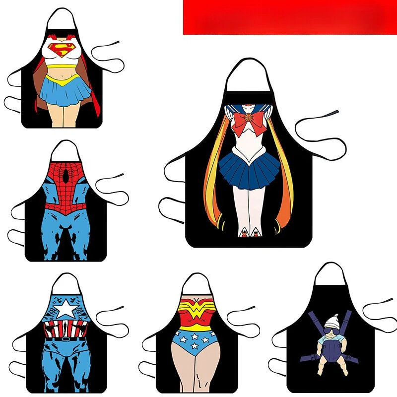 Delantal de dibujos animados de Los Vengadores de Disney, mandil divertido con estampado de Superman, limpieza del hogar, patrón creativo personalizado, cocina antiincrustante