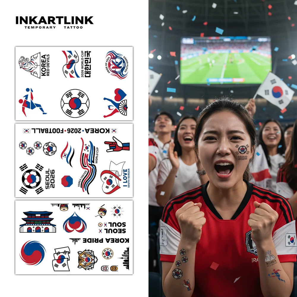 

INKARTLINK 1 Set of 3 PCS Korean Flag Series Temporary Waterproof Tattoo Stickers, Color Lasts 2-5 Days