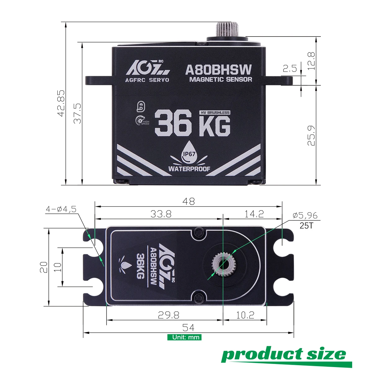 AGF A80BHSW HV 36KG momentu obrotowego 0.071Sec wodoodporna IP67 bezszczotkowy cyfrowy układu kierowniczego dla 1/10 Monster Truck Buggy Crawler