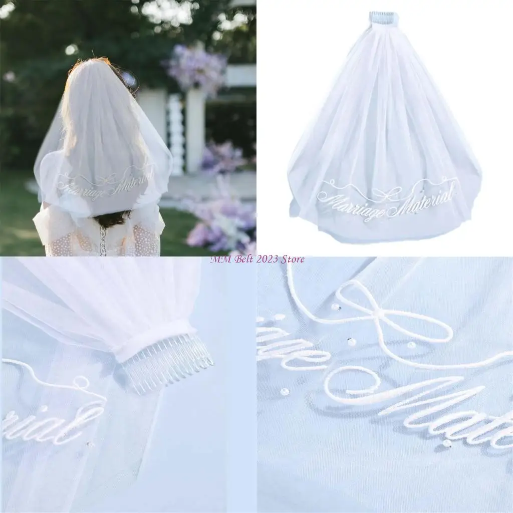 

49ME Embroidery Bride Wedding Veil Double Layer Beadwork Tulle Veil for Bridal Shower