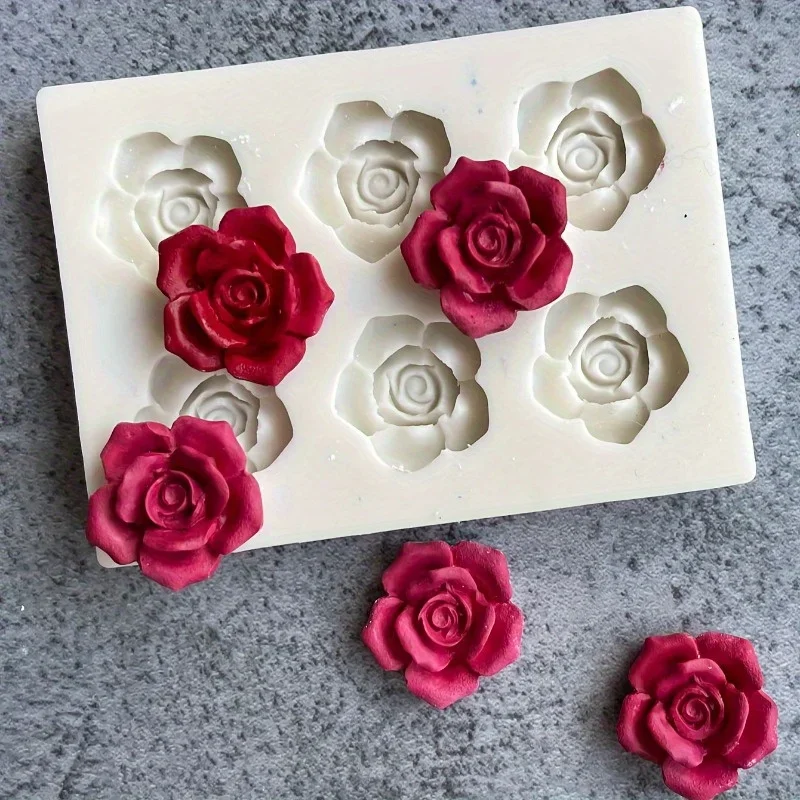 1 Stück 6-fach Rosenblüten-Silikonform für Aromatherapie-Kerzen und handgemachte Seifen - Bastelbedarf