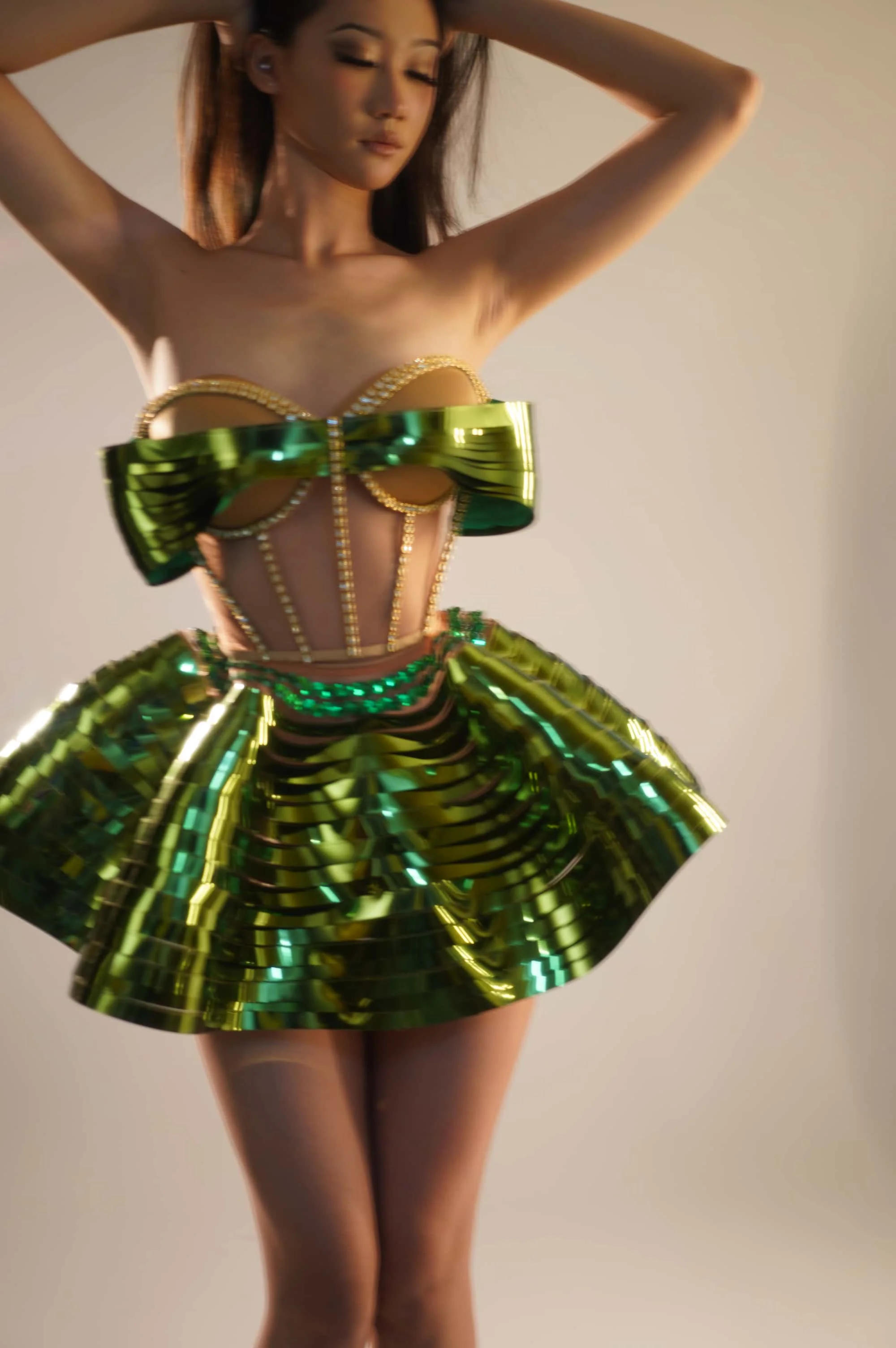 

Feidie Sparkly Crystal Green Sequins Prom Dress Tube Top Skirt 2 Pcs Set Sexy Performance Costume Birthday Photo Shoot Dresses