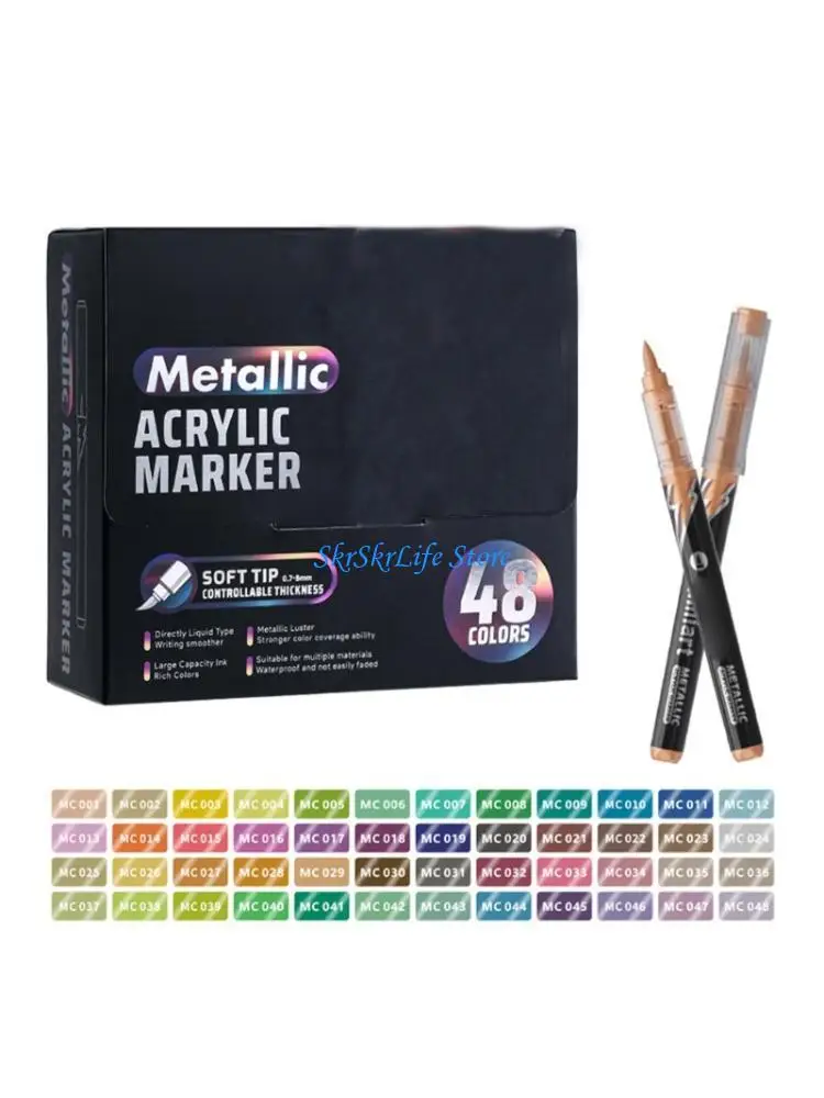 

E65E Professional Acrylic Paint Pen 48 Color Acrylic Marker for Doodling Journaling