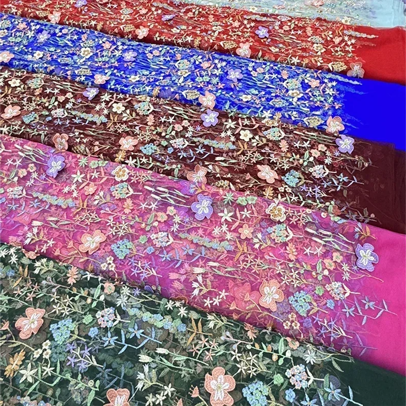 3D Floral Embroidered Tulle Fabric Textile Mesh Material Lace Flower Bridal Wedding Dresses DIY Sewing Cloth Handmade Accessory