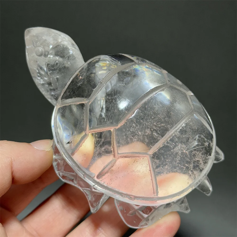 White Crystal Hand Carved Turtle Natural Mineral Quartz Crafts Energy Healing Gems Home Wealth Lucky Ornament Gifts