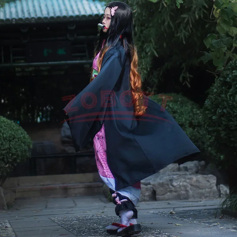 Anime Kimetsu No Yaiba Kamado Nezuko disfraz de Cosplay Kimono Demon Slayer pelucas de Cosplay pelos traje de Carnaval para mujer