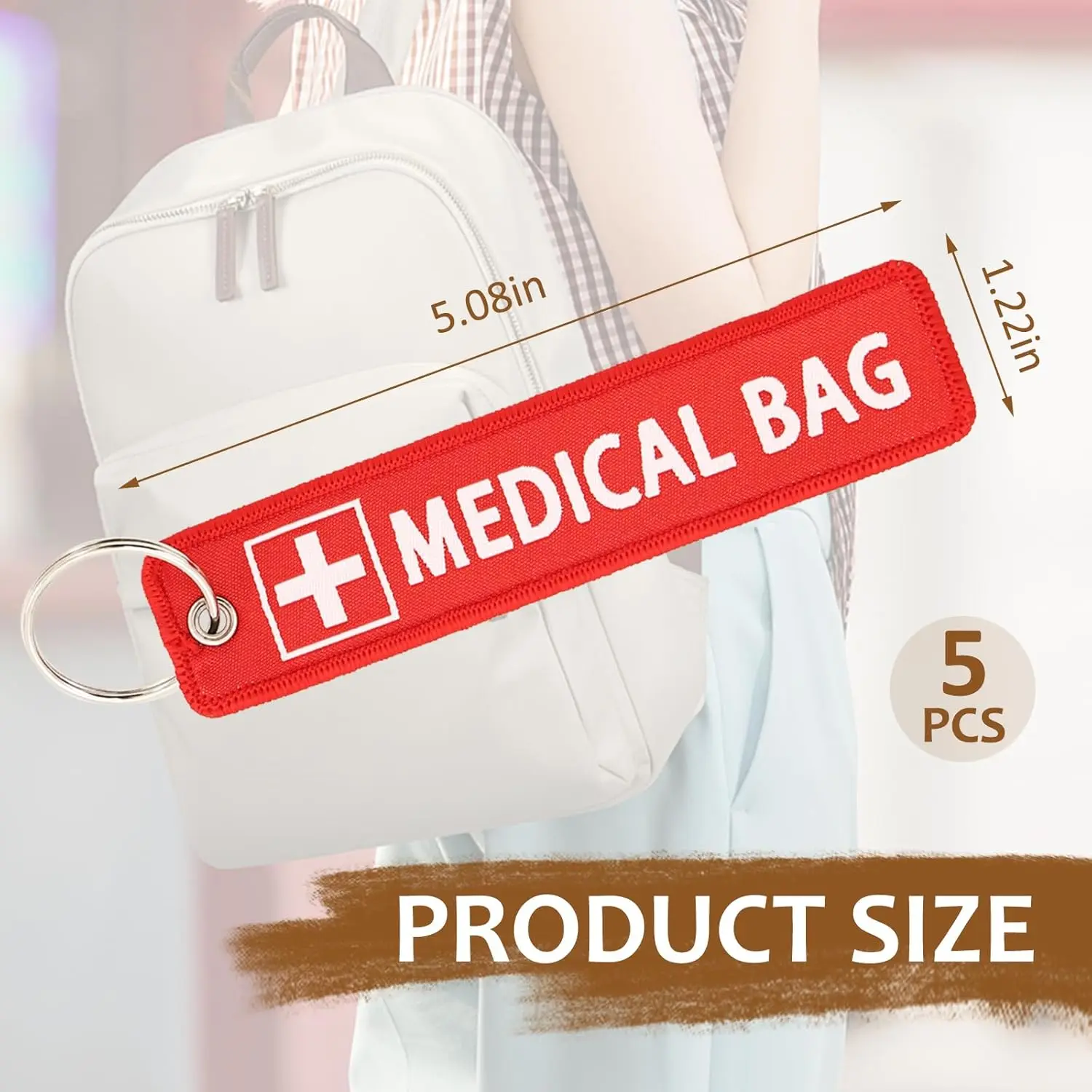 5PCS Keychain Medical Bag Text Key Chain For Motorcycles and Cars Backpack Tag New Embroidery Fashion Key Fobs
