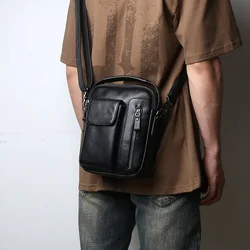 Original Top Layer Cowhide Handmade Shoulder Bag For Men With Large Capacity Leather Crossbody Phone Storage Bag Casual Retro