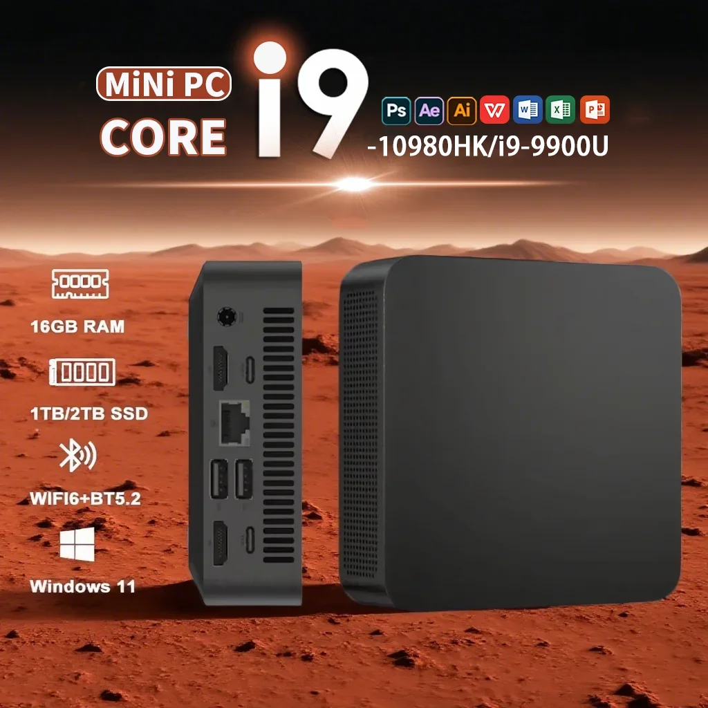 

NEW Core i9-10980HK/i9-9900U Portable Mini PC Computer Windows 11 16GB 1/2TB SSD Gaming Computer WiFi 6 USB office Mini Desktop