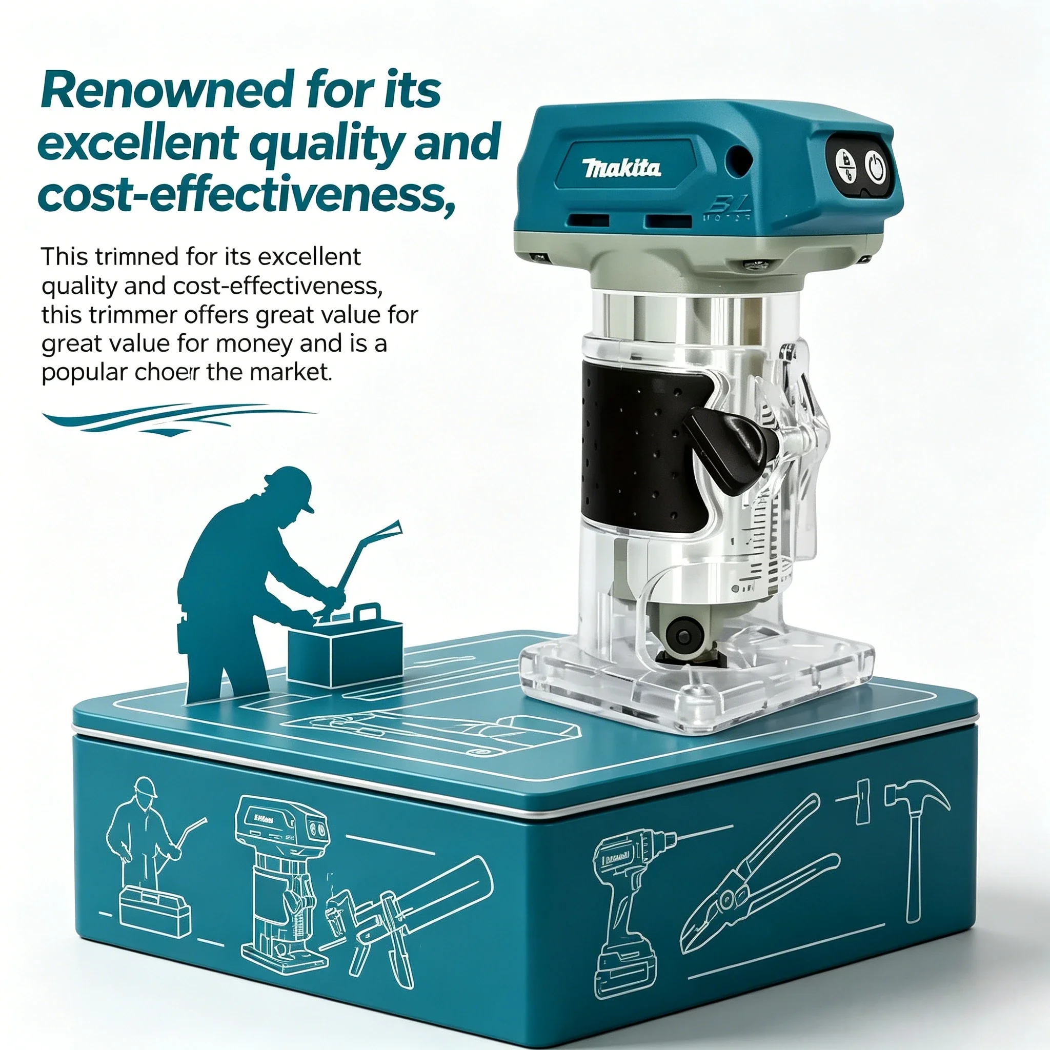 Makita DRT50Z 18V LXT Brushless Router Trimmer, Cordless Woodworking Tool for Wood Engraving, Groove Slotting & Edge Trimming