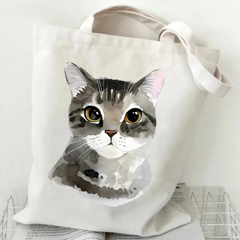 Funny Cow Cat Handbag Women Cartoon Aesthetics Kitten Design Shopping Bags Teen Cat Lover Reusable Tote Bag Female Shoulder Bag