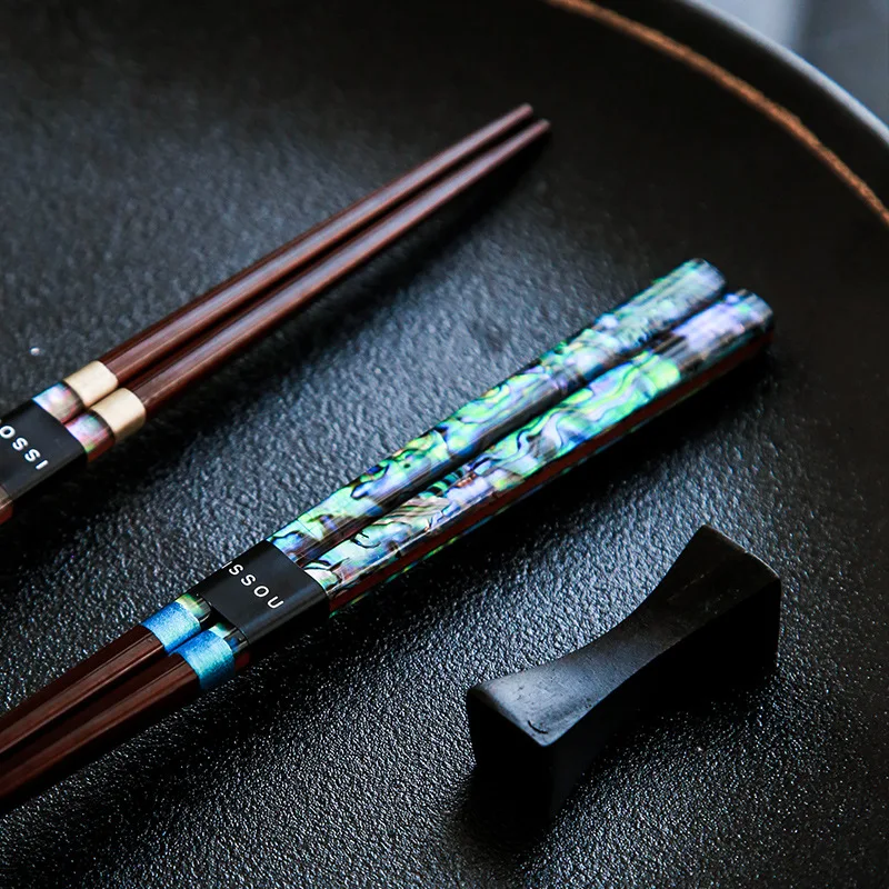 Chinese Natural Lacquered Wooden Chopsticks With Mother of Pearl Inlaid Art Reusable Japanese style Handcrafted Stylish Gift Set