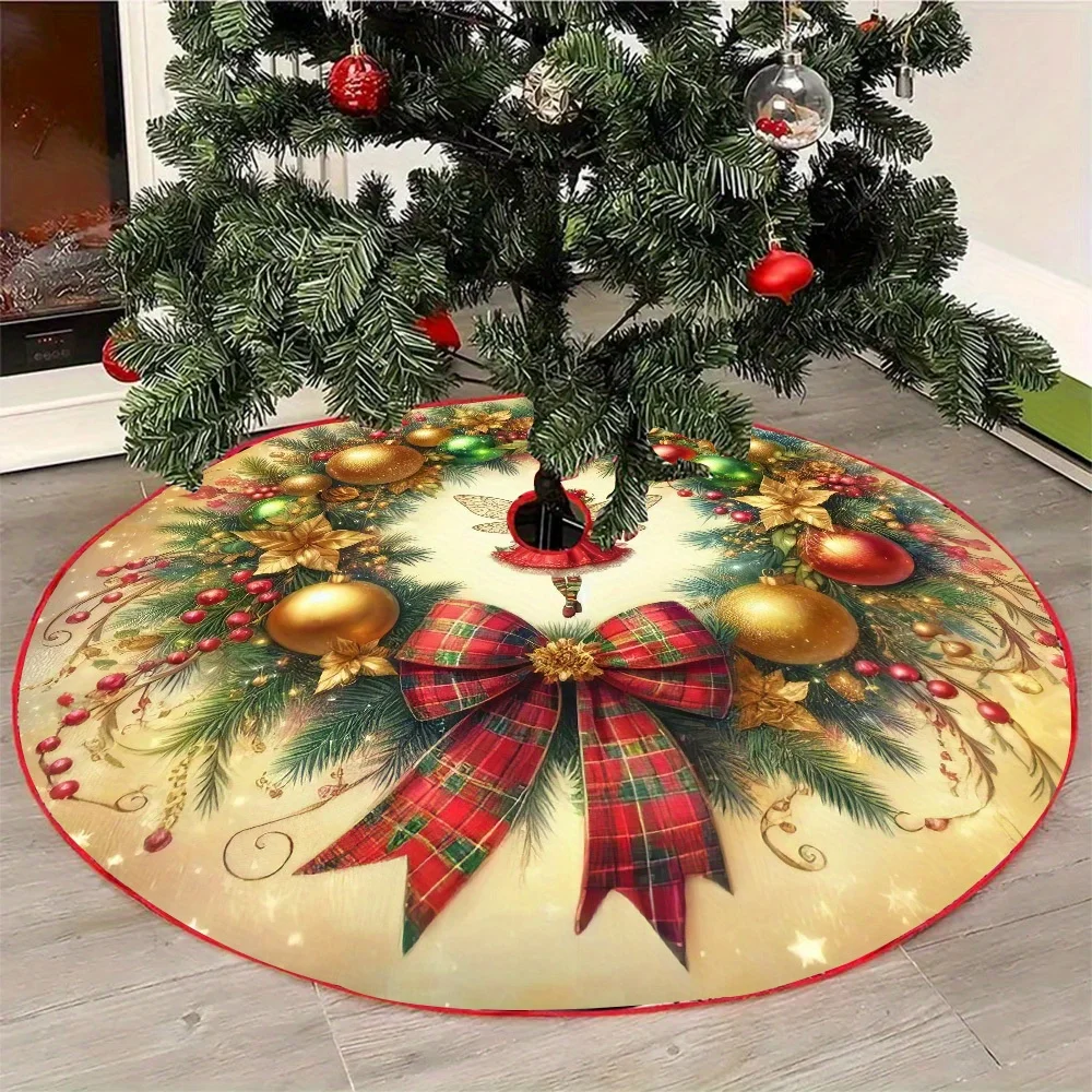 VIKAMA präsentiert Weihnachtsbaumrock, festliche Schleifen, Holly Christmas, roter Samtbaumrock für Zuhause, Büro, Festival, Party-Dekoration