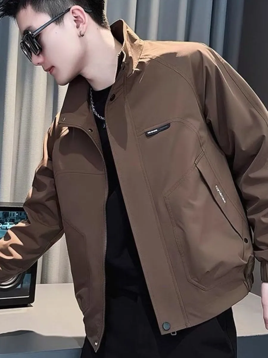 

Casual Sli Men's Workwear Jaet Spring Autumn Stand Collar Versatile Outerwear Breathable Faux Tweed Busin Casual