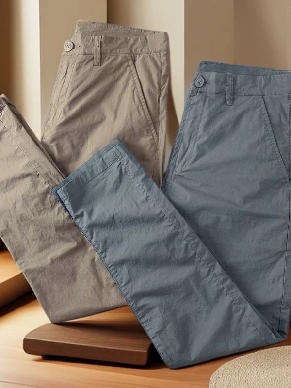 Spring Summer Men's Casual Straight Leg Pants Slim Fit Comfortable Cotton Breathable Summer Fashion Trendy Workwear Trousers