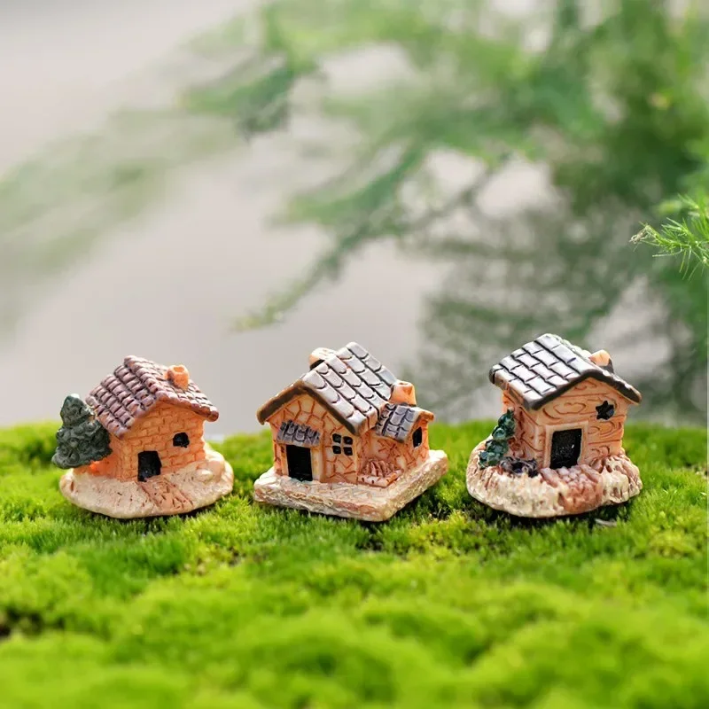 Micro Landscape Fairy Garden House Mini Craft Figurine Dollhouse Stone House Garden Ornament Miniature Home Decoration Resin