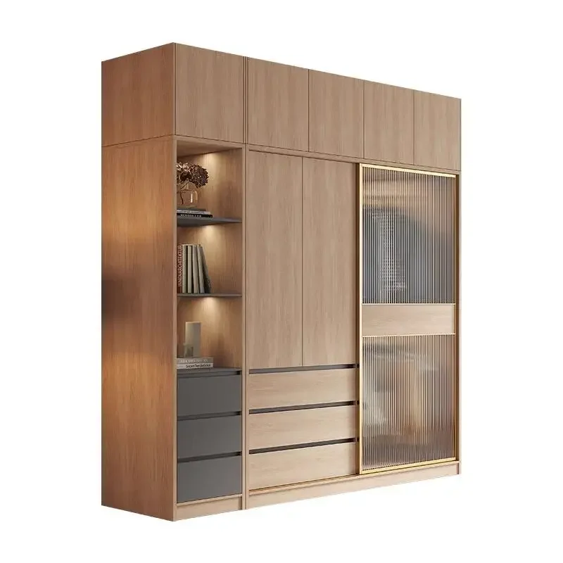 Luxury Portable Sliding Wardrobes Glass Doors Tall Girls Clothes Storage Closet Bedroom Organizer Armario Furniture Home