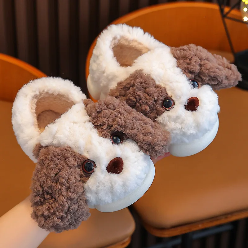 

Children Indoor Non Cartoon Animal Slip Cute Puppy Girls Wrap Heel Plush Slippers Boys Autumn Winter Home Warm Cotton Slippers