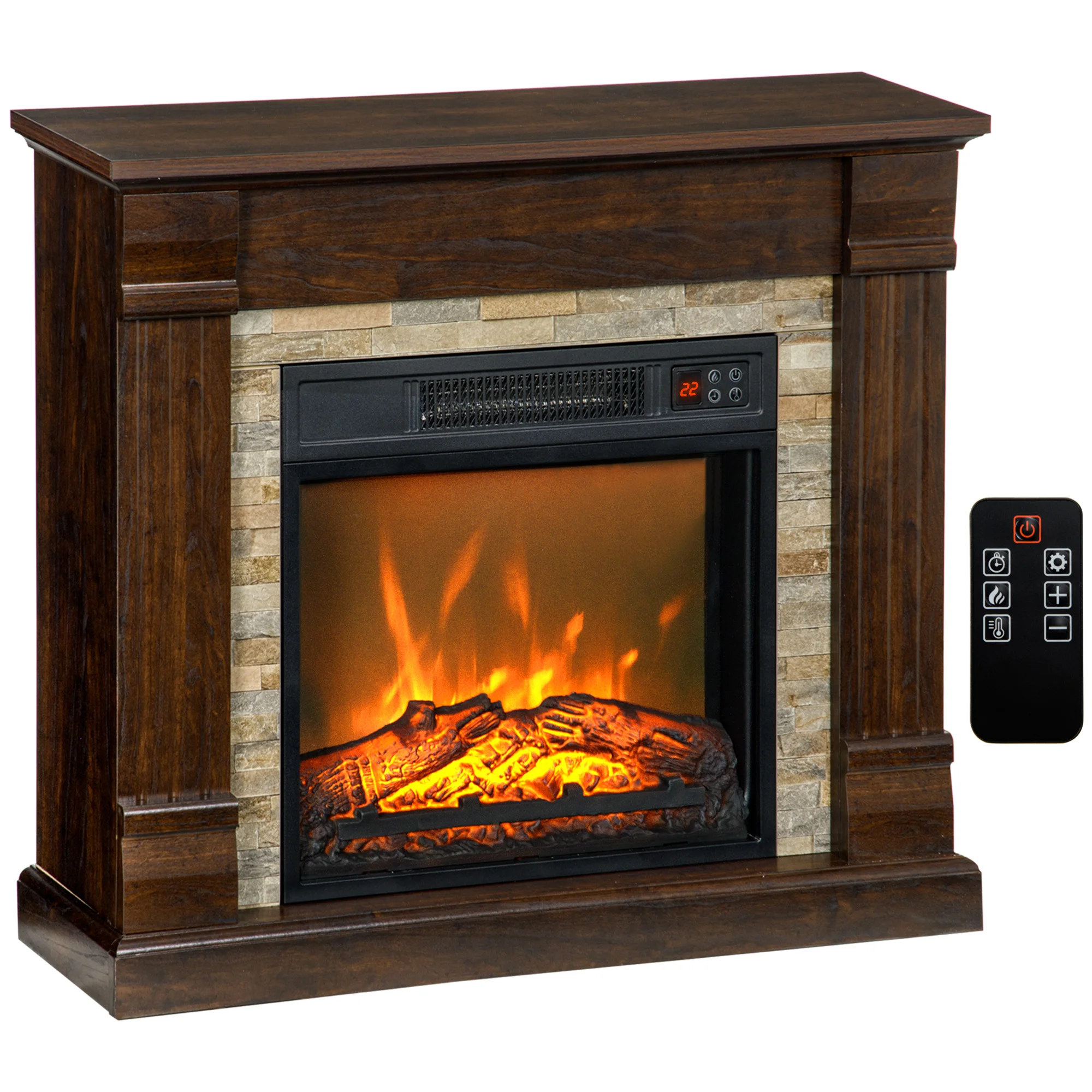 Image of Homcom 1800w Flammen effekt elektrischer Kamin 80x21,6x67,8cm dunkelbraun