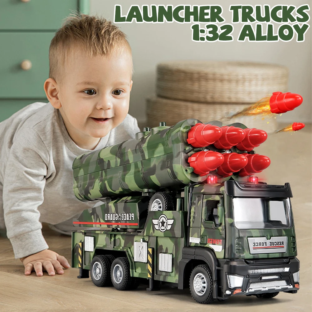 

Alloy Truck Model 1:32 Rocket Launcher Trucks Metal Diecasts Model Toy Vehicle Sound and Light Pull Back Car Toys for Boys