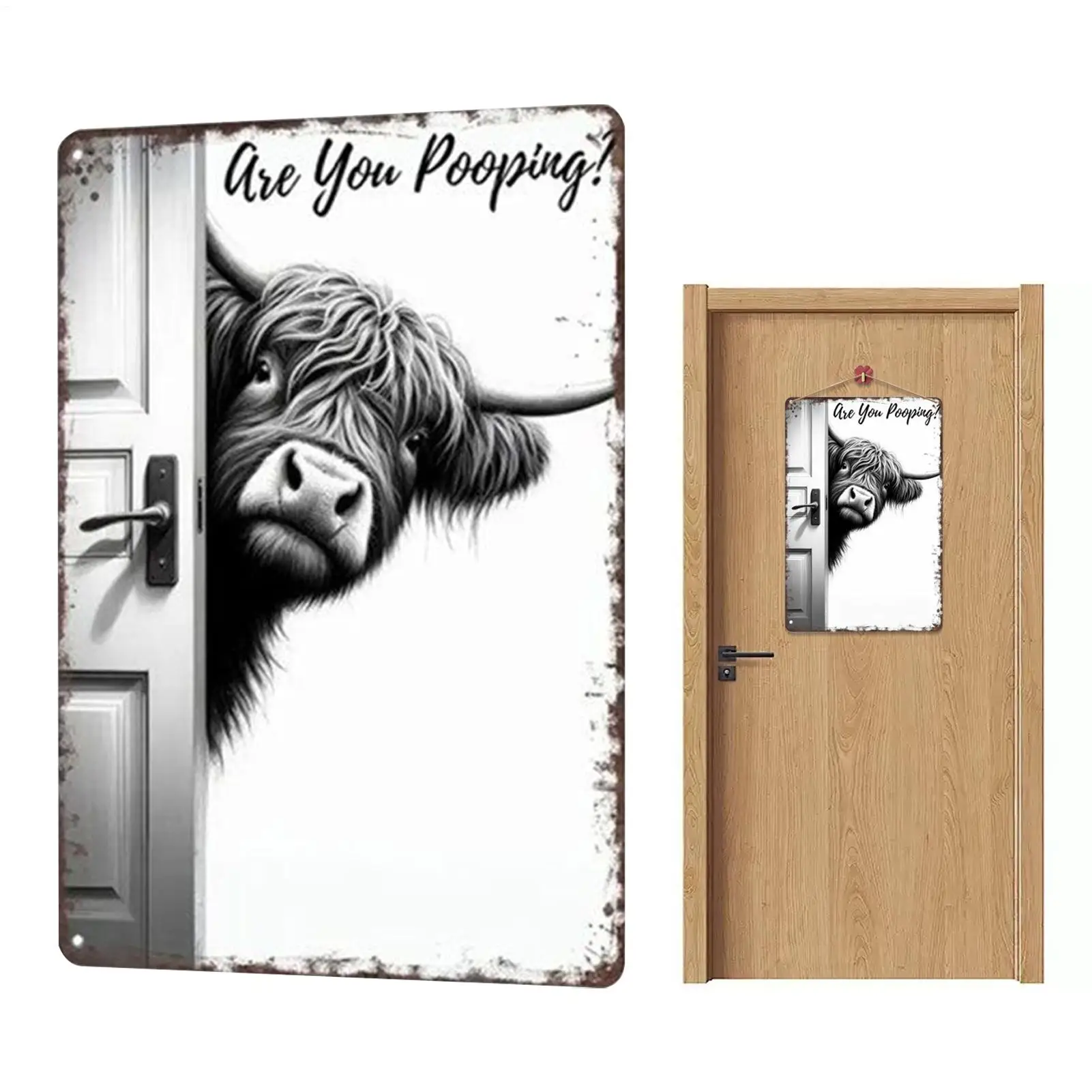 Vintage Cow Bathroom Wall Art Restroom Decoration Humorous Toilet Wall Sign for Bathroom Toilet Apartment Office Hotel Restroom