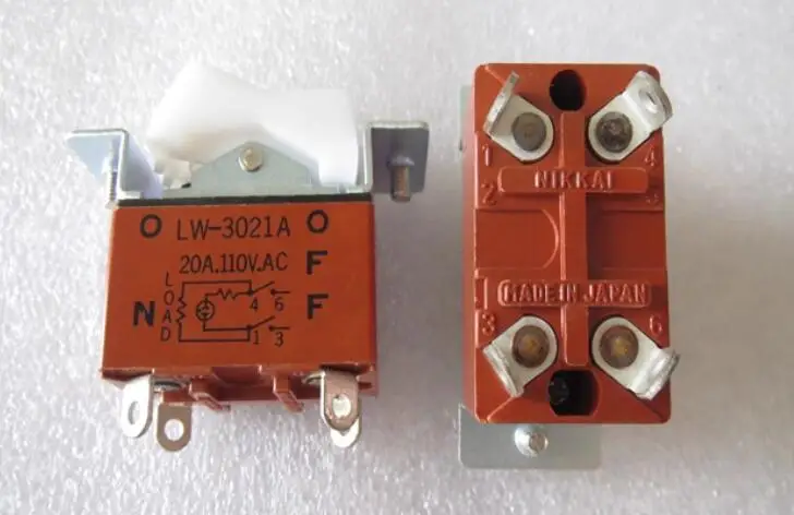 LW-3021A imported from Japan NKK Japanese ship type switch 4-pin 2-gear with light rocker arm rocker power switch 20A