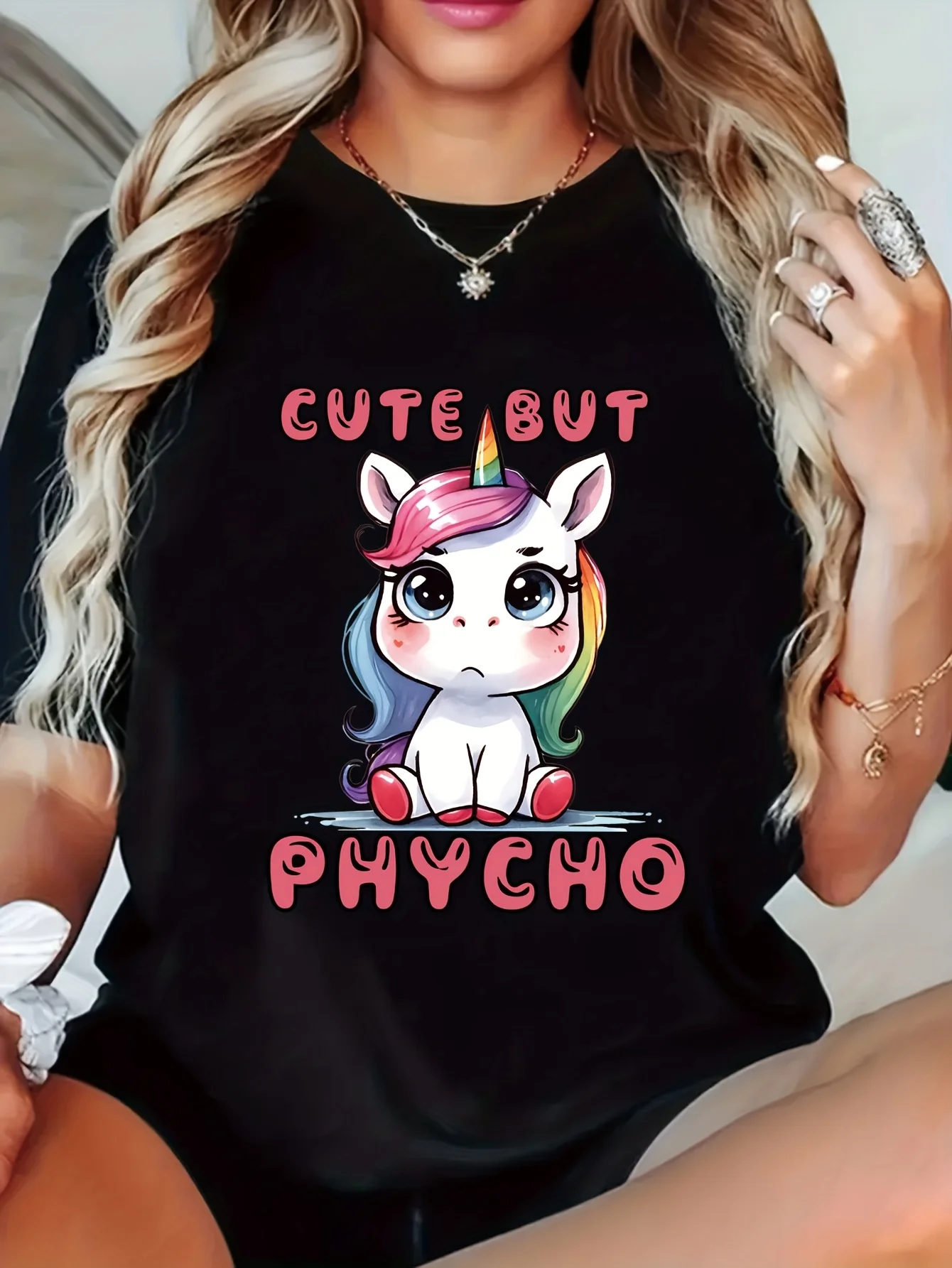

[Whimsical Unicorn T-Shirt] Soft Lightweight Women's "Whimsical Unicorn" Graphic T-Shirt Casual Crew Neck, Short Sleeve Top