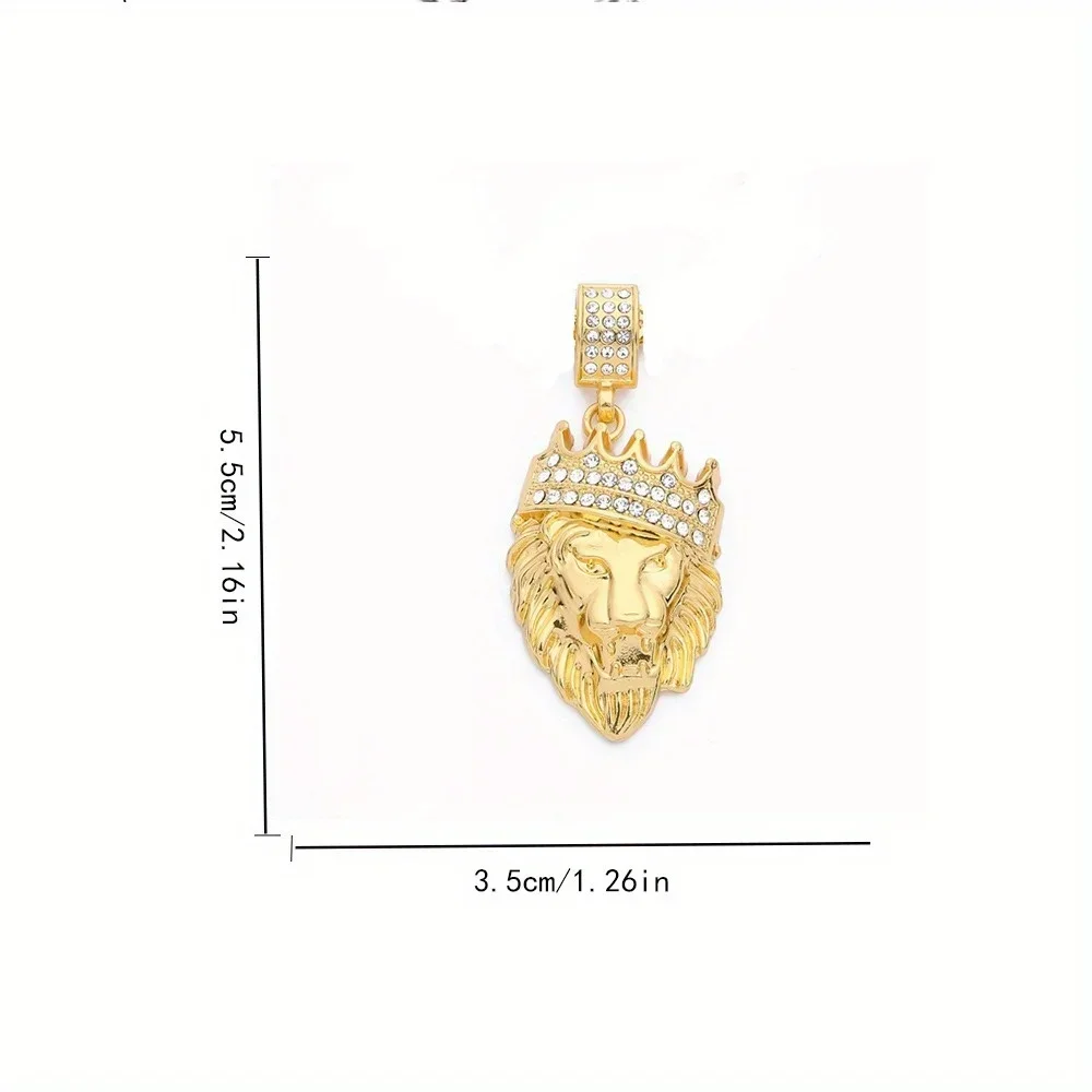 European and American Trendy Men's New Lion Head Party and Banquet Fashionable Pendant Crown Valentine's Day Lion Head Necklace view 5
