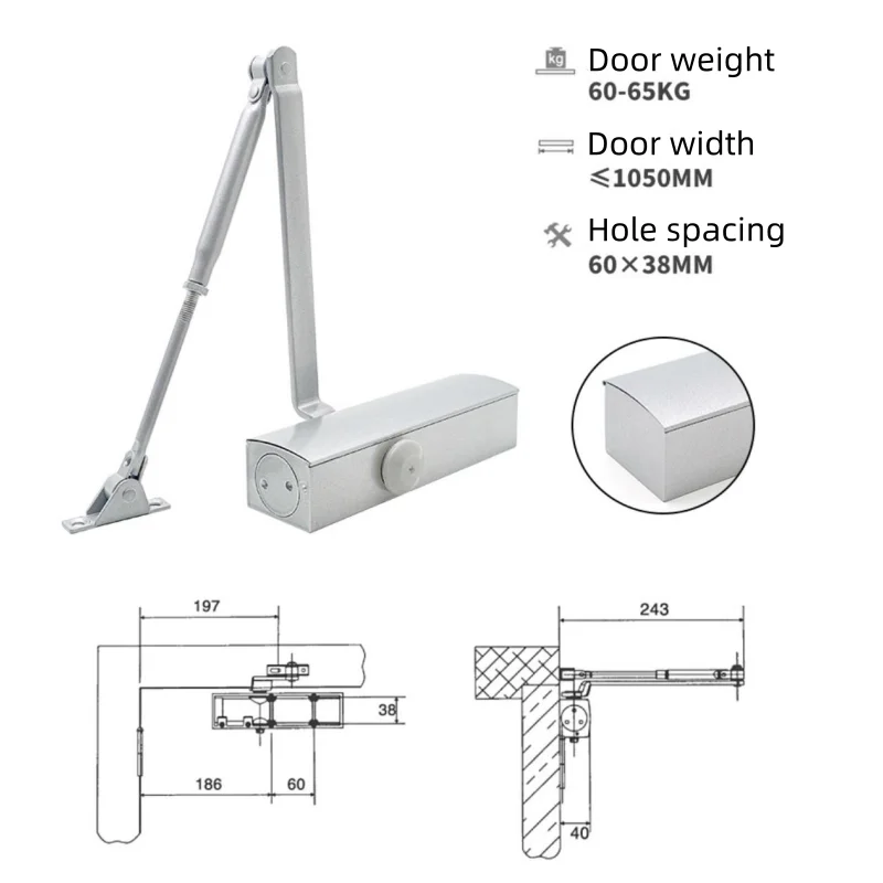 DQH600 Box Shape Door Closer Automatic Hydraulic Buffer Silent Aluminum Alloy Mail Packing Included Apartment Home Office