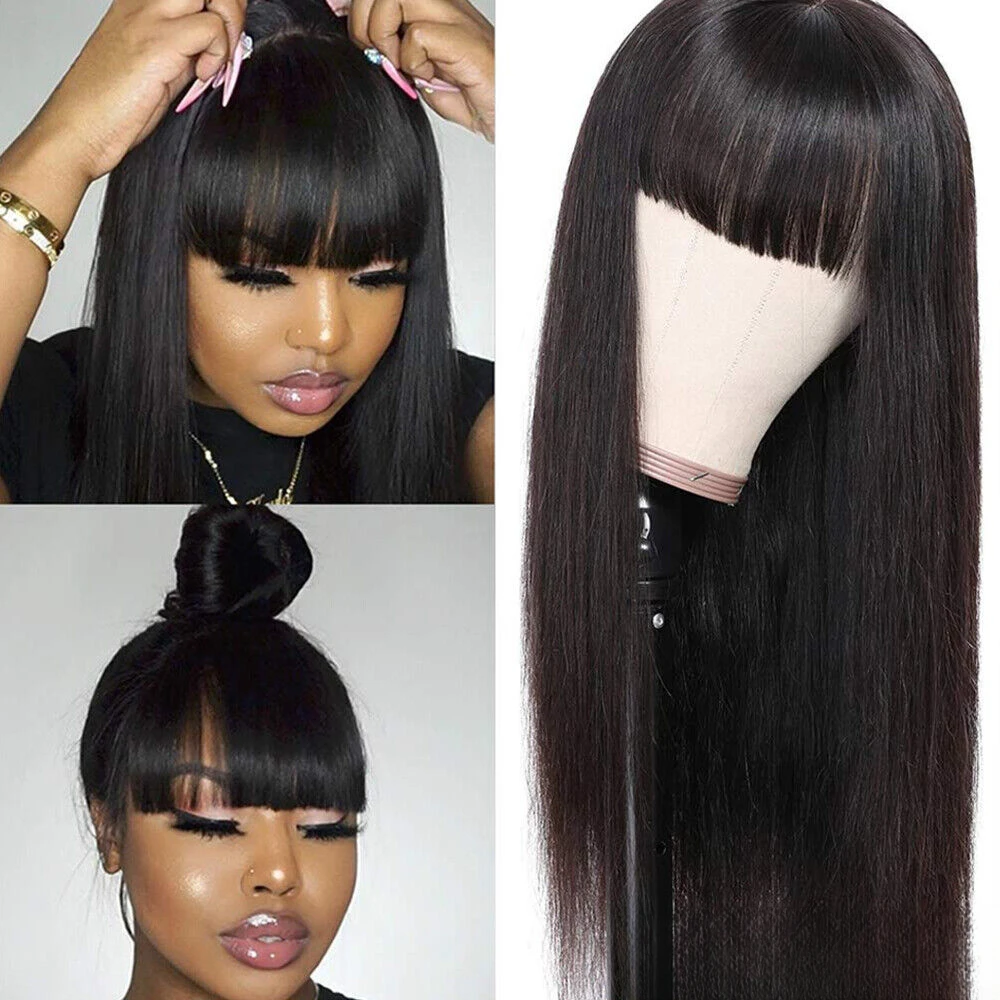 

Synthetic Hair Full Neat Bangs No Lace Wig Heat Resistant Fiber Long Black