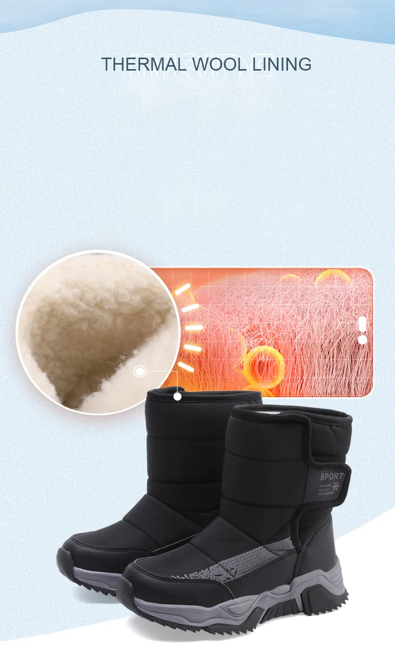 Kinder-Schneestiefel Winter High-Top Kinderschuhe mit Klettverschluss Baumwollschuhe für Schüler Outdoor Bequeme Rutschfeste Stiefel mit Dicker Sohle – Detail 3