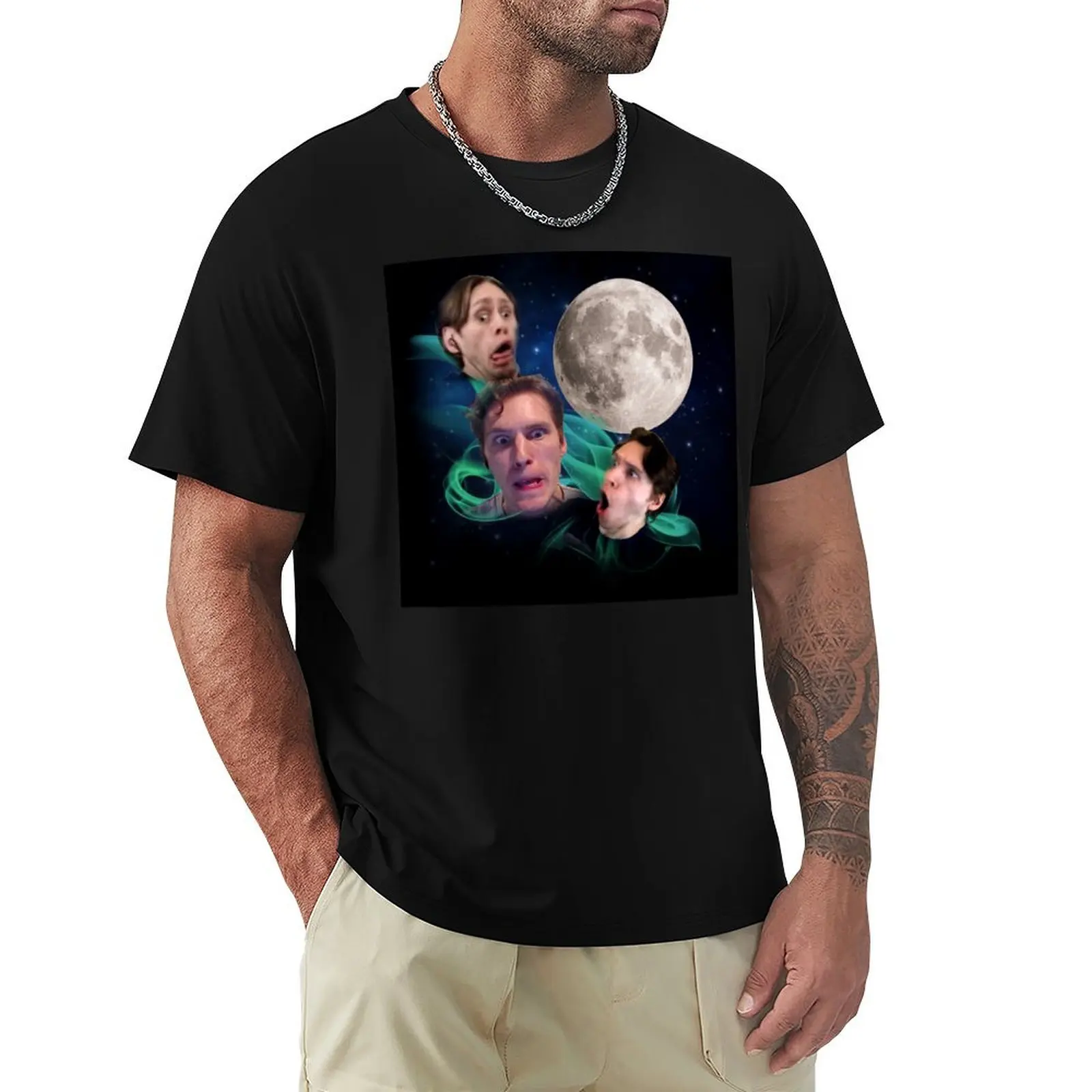 3 jermas howling at the moon T-Shirt Simple Casual Short Sleeve Cotton T-Shirt