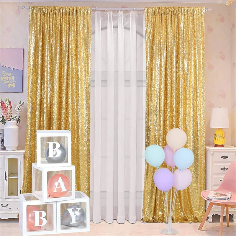 Gold Rose Sequin Backdrop Curtain Panels Stage Baby Shower Wedding Birthday reception Party Photo Booth Background Drapes