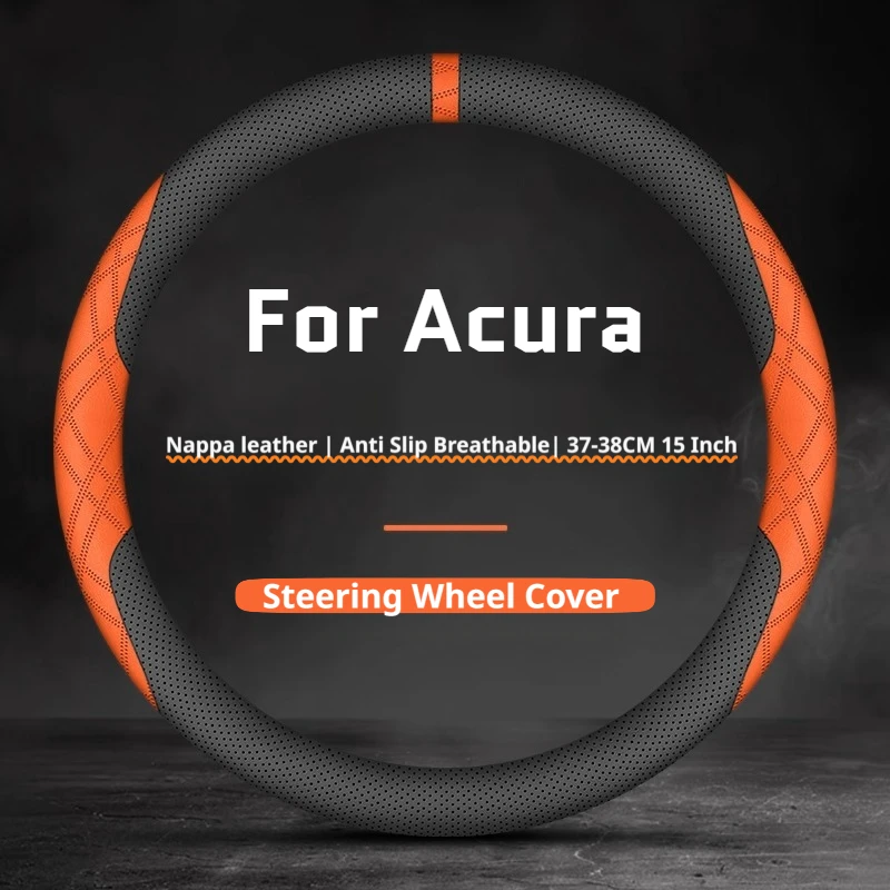 For Acura Leather Car Steering Wheel Cover Breathable Anti Slip Fit MDX RDX TLX Integra ZDX NSX RLX 37‑38Cm Interior Accessories