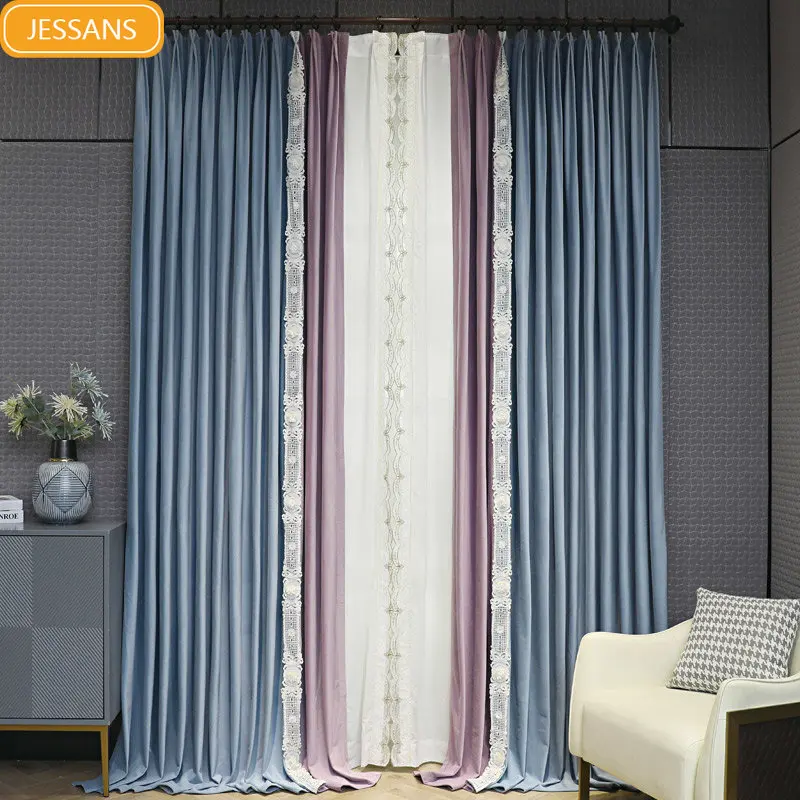 

Flannel color matching wedding room French shading flannel girl blue purple curtains Curtains for Living dining room bedroom