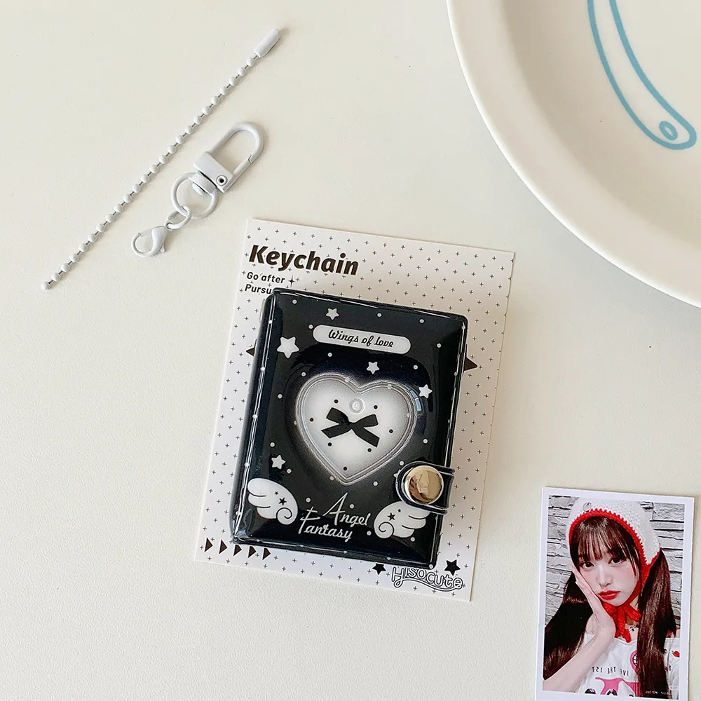 Mini Photo Album Heart-shaped Cute Kpop Idols Card Holder With Hanging Hole Keychain Design For Student Collectible Storage Book