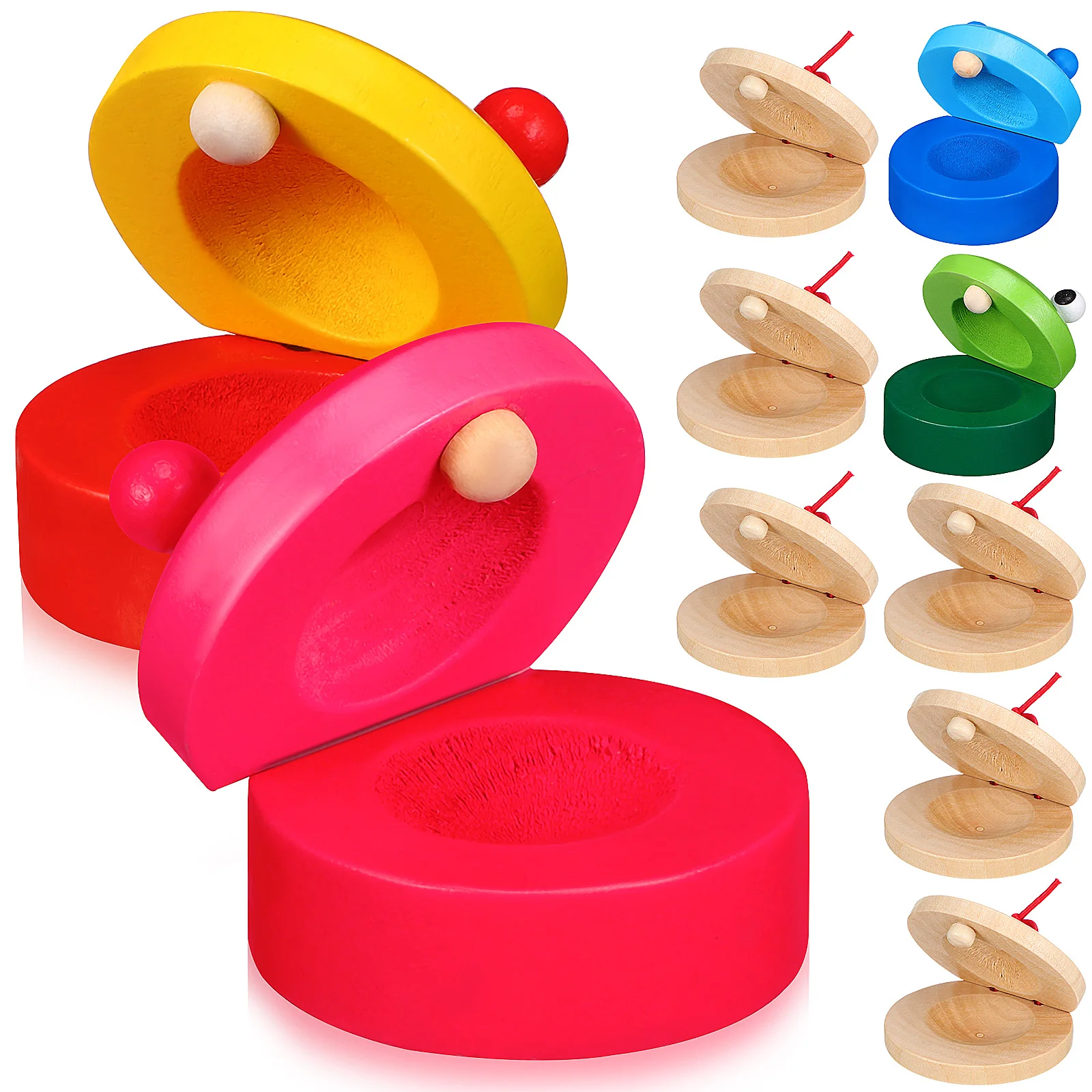 

10pcs Natural Wood Castanets 6BrownWooden 4ColorfulCartoon MusicalInstruments KidsEducational Toys MiniPercussion
