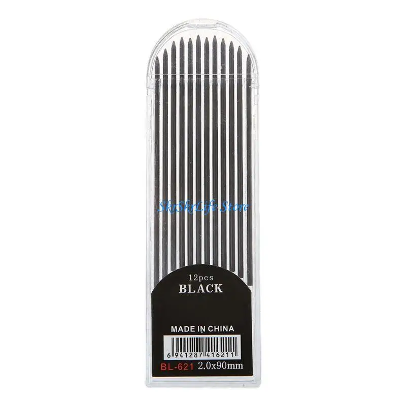 E65E 12Pcs 2.0 mm Mechanical Pencil Black 2B Refills Draft Drawing Writing Craft
