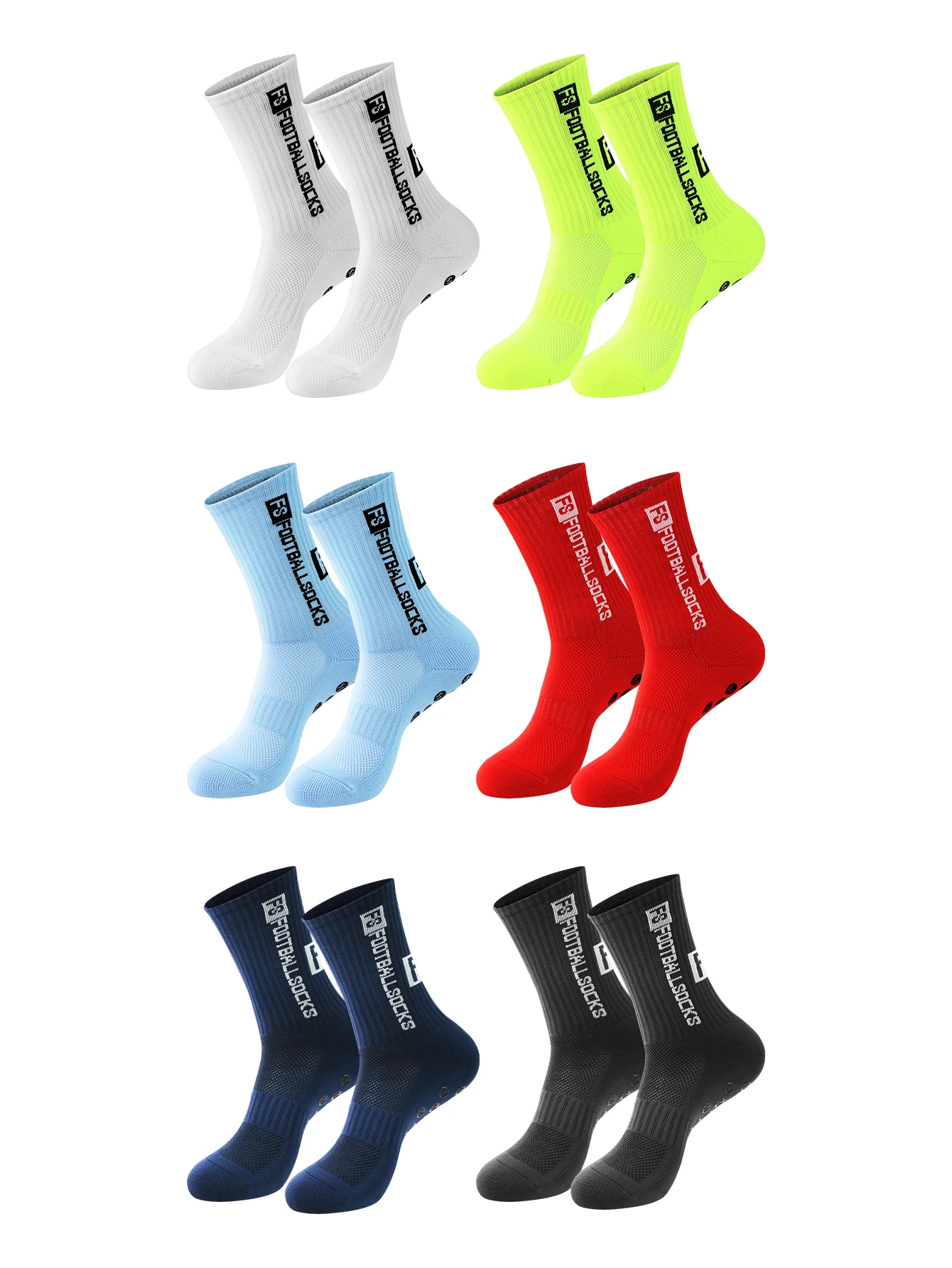 WRELS 1/2/3 Pares de Calcetines de Fútbol Antideslizantes y Anti-Olor, Calcetines Deportivos Transpirables con Base Grue