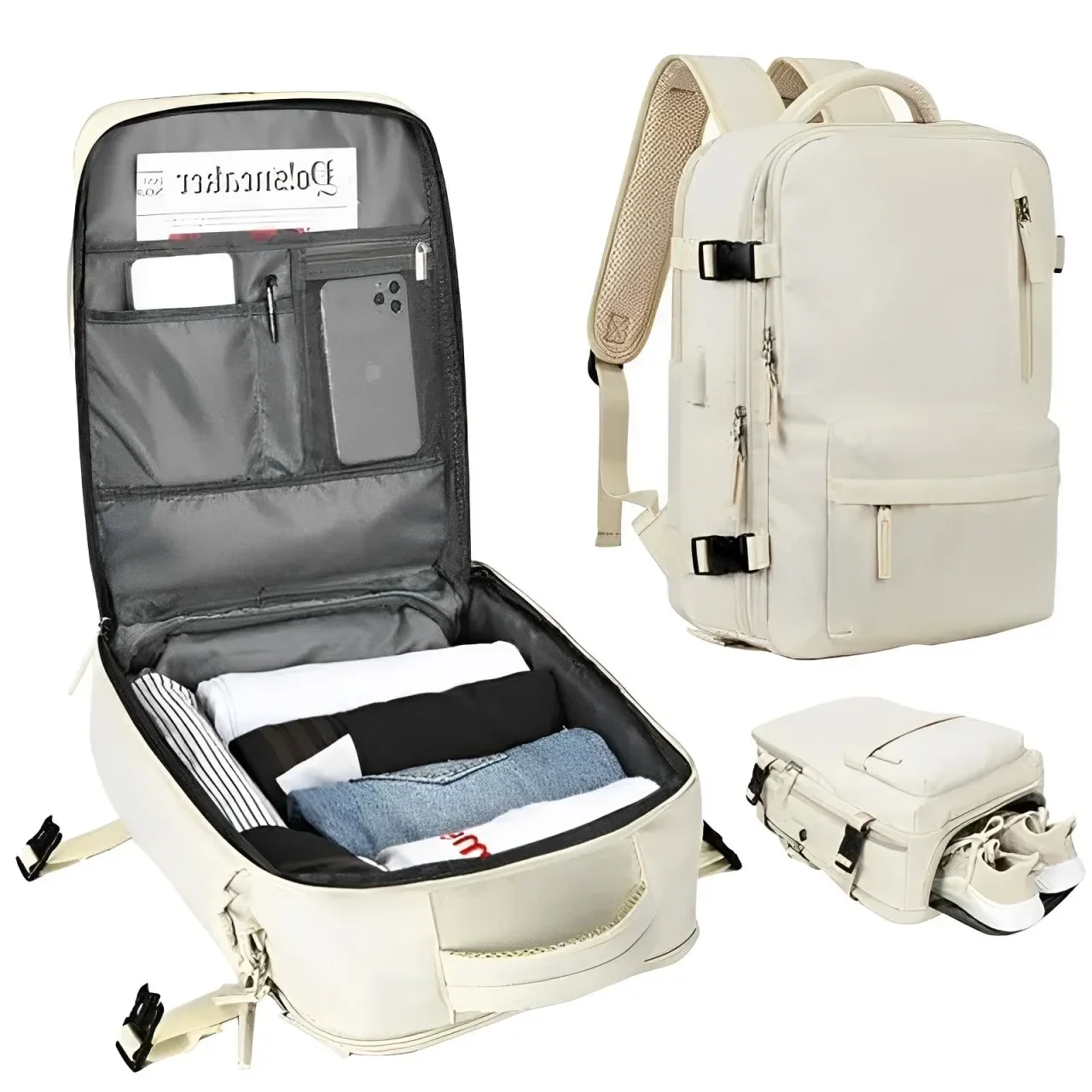 Mochila para ordenador portátil de viaje personalizable, mochila de transporte duradera antirrobo para negocios con puerto USB, bolsa universitaria resistente al agua