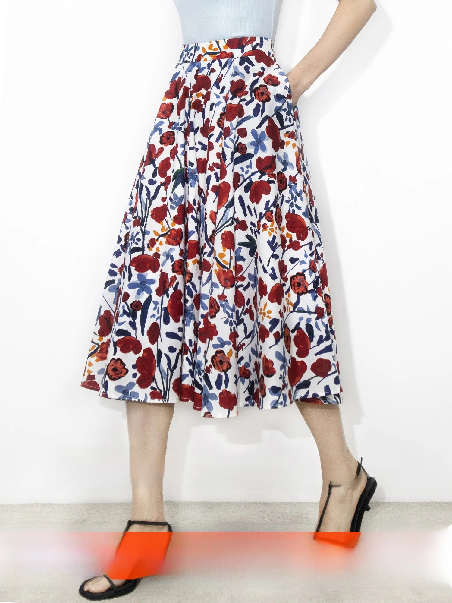 

Женская юбка-миди ABH из чистого хлопка с высокой плотностью ткани, в стиле ретро-модерн, с принтом, расклешенная, дышащая, для весны и лета, для повседневной носки