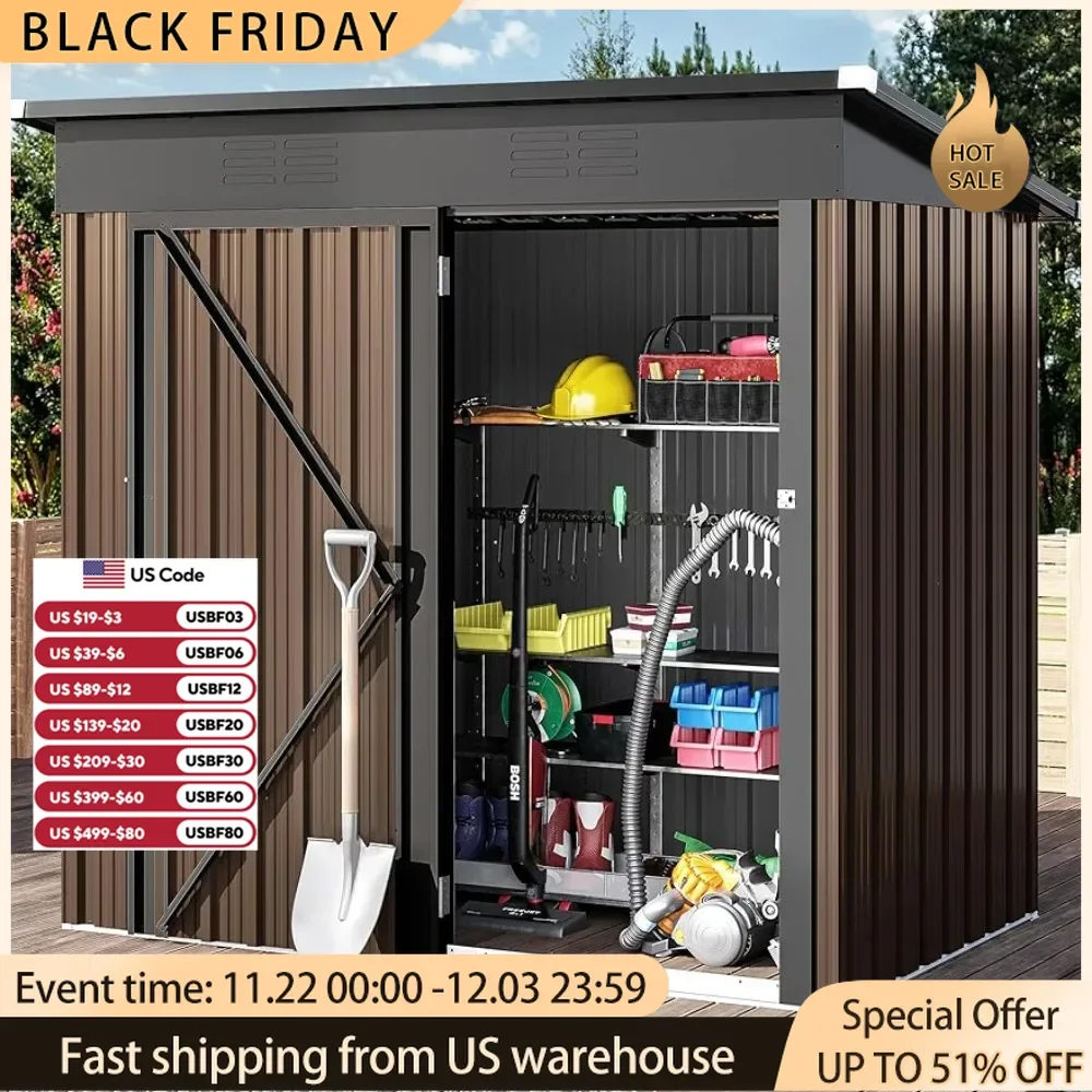 

Outdoor Storage Shed Brown Heavy Duty Metal Tool Shed Storage Room With Single Lock Door and Vent for Garden Warehouse Buildings