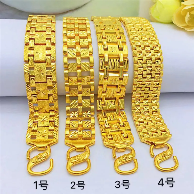 

Латунный позолоченный браслет, мужской автомобильный цветок, большой браслет, утолщенный золотой качественный износостойкий популярный ювелирный браслет, песочное золото